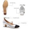 imageTrary Mary Jane Shoes Women Chunky Block Heels Mary Janes Dress Shoes for Women Close Cap Toe 22 Inch Womens Pumps Shoes with Buckle Double Strap Comfy Pumps for Office Party Casual WeddingSilver