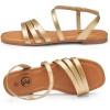 imageTrary Sandals for Women Womens Sandals Shoes Square Open Toe Cute Strappy Womens Flats Sandals for Dressy Beach Summer Wedding Comfortable Casual Sandalias De MujerPu Gold