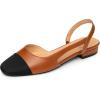 imageTrary Slingback Flats for Women Black Dressy Comfortable Round Square Toe Shoes Work Office Casual Ankle Strap Dress FlatsBrown Pu