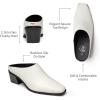 imageTrary Womens Mules Closed Square Toe Chunky Heel Mules Low Block Heel Backless Loafers Shoes Slip On Mules for Women Dress Party ShoesWhite