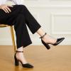 imageTrary Womens Pointed Toe PumpsAnkle Strap Buckle Closed Toe Chunky Block Heel PumpsDress Office Wedding Party Shoes for WomenBlack Pu