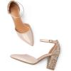 imageTrary Womens Pointed Toe PumpsAnkle Strap Buckle Closed Toe Chunky Block Heel PumpsDress Office Wedding Party Shoes for WomenNude