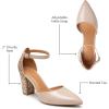 imageTrary Womens Pointed Toe PumpsAnkle Strap Buckle Closed Toe Chunky Block Heel PumpsDress Office Wedding Party Shoes for WomenNude