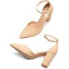 imageTrary Womens Pointed Toe PumpsAnkle Strap Buckle Closed Toe Chunky Block Heel PumpsDress Office Wedding Party Shoes for WomenNude Nubuck