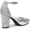imageTrary Womens Pointed Toe PumpsAnkle Strap Buckle Closed Toe Chunky Block Heel PumpsDress Office Wedding Party Shoes for WomenSliver
