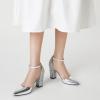 imageTrary Womens Pointed Toe PumpsAnkle Strap Buckle Closed Toe Chunky Block Heel PumpsDress Office Wedding Party Shoes for WomenSliver