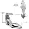 imageTrary Womens Pointed Toe PumpsAnkle Strap Buckle Closed Toe Chunky Block Heel PumpsDress Office Wedding Party Shoes for WomenSliver