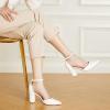 imageTrary Womens Pointed Toe PumpsAnkle Strap Buckle Closed Toe Chunky Block Heel PumpsDress Office Wedding Party Shoes for WomenWhite Pu