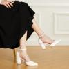 imageTrary Womens Pointed Toe PumpsAnkle Strap Buckle Closed Toe Chunky Block Heel PumpsDress Office Wedding Party Shoes for WomenWhite Pu