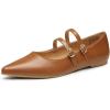 imageTrary Flats for Women Closed Pointed Toe Mary Jane Shoes Women Comfortable Slip on Ballet Flats Dressy Shoes Adjustable Strap PU Leather Mary Janes LoafersBrown