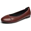 imageTrary Flats for Women Mary Jane Shoes Women Round Toe Ballet Flats Dress Shoes Casual Comfortable PU Leather Slip on LoafersPu Brown