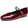 imageTrary Womens FlatsMary Jane Ballet Shoes for WomenSquare Toe Ankle Strap Flats for Women Comfortable Dress ShoesBurgundy