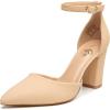 imageTrary Womens Pointed Toe PumpsAnkle Strap Buckle Closed Toe Chunky Block Heel PumpsDress Office Wedding Party Shoes for WomenNude Nubuck