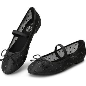 imageTrary Ballet Flats for Women Closed Round Toe Mary Jane Shoes Women Cute Bowknot NonSlip Dressy Shoes Elastic Strap Comfortable Womens Flats for AllYear Daily Work CausalMesh Black