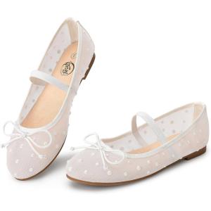 imageTrary Ballet Flats for Women Closed Round Toe Mary Jane Shoes Women Cute Bowknot NonSlip Dressy Shoes Elastic Strap Comfortable Womens Flats for AllYear Daily Work CausalMesh White