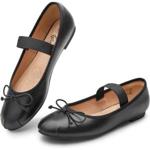 imageTrary Ballet Flats for Women Closed Round Toe Mary Jane Shoes Women Cute Bowknot NonSlip Dressy Shoes Elastic Strap Comfortable Womens Flats for AllYear Daily Work CausalBlack Pu