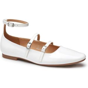 imageTrary Flat Shoes Women Square Toe Flats for Women ThreeStrap Metal Buckle Mary Jane Ballet Flats Comfortable Dressy Casual Slipon Work Daily Soft Flat ShoesWhite