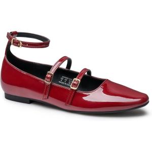 imageTrary Flat Shoes Women Square Toe Flats for Women ThreeStrap Metal Buckle Mary Jane Ballet Flats Comfortable Dressy Casual Slipon Work Daily Soft Flat ShoesWine Red