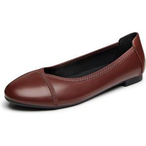 imageTrary Flats for Women Mary Jane Shoes Women Round Toe Ballet Flats Dress Shoes Casual Comfortable PU Leather Slip on LoafersPu Brown