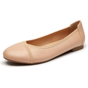 imageTrary Flats for Women Mary Jane Shoes Women Round Toe Ballet Flats Dress Shoes Casual Comfortable PU Leather Slip on LoafersPu Nude