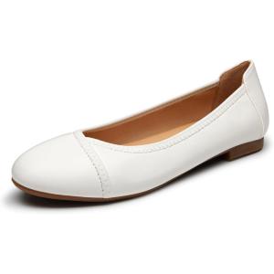 imageTrary Flats for Women Mary Jane Shoes Women Round Toe Ballet Flats Dress Shoes Casual Comfortable PU Leather Slip on LoafersPu White