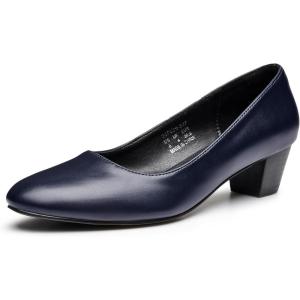 imageTrary Low Black Nude Blue Red Heels for Women Closed Round Toe Chunky Block 18 Inch Womens Heels Pumps Comfortable Dressy Work Casual PU Shoes for Wedding Office BusinessPu Navy Blue