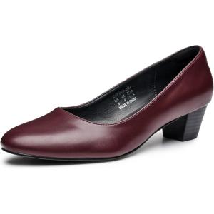 imageTrary Low Black Nude Blue Red Heels for Women Closed Round Toe Chunky Block 18 Inch Womens Heels Pumps Comfortable Dressy Work Casual PU Shoes for Wedding Office BusinessPu Wine Red