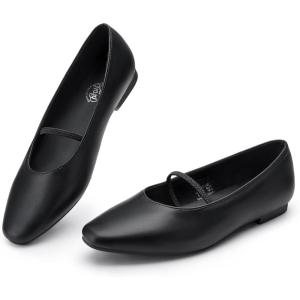 imageTrary Mary Jane Ballet Flats for Women  Comfortable Closed Toe Shoes With StrapBlack