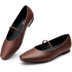 imageTrary Mary Jane Ballet Flats for Women  Comfortable Closed Toe Shoes With StrapBrown