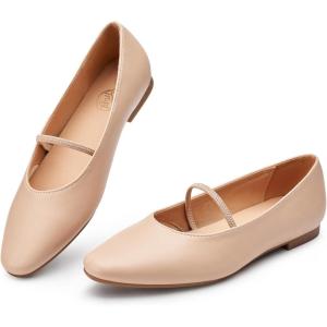 imageTrary Mary Jane Ballet Flats for Women  Comfortable Closed Toe Shoes With StrapNude