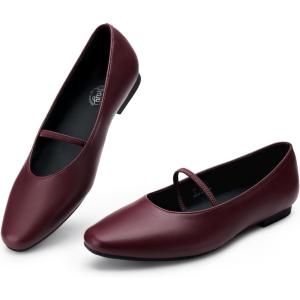 imageTrary Mary Jane Ballet Flats for Women  Comfortable Closed Toe Shoes With StrapWine