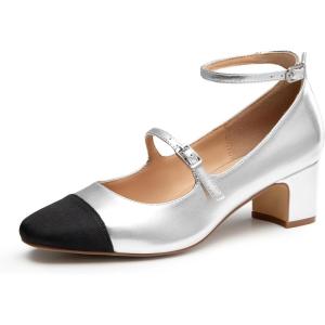 imageTrary Mary Jane Shoes Women Chunky Block Heels Mary Janes Dress Shoes for Women Close Cap Toe 22 Inch Womens Pumps Shoes with Buckle Double Strap Comfy Pumps for Office Party Casual WeddingSilver