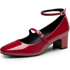 imageTrary Mary Jane Shoes Women Chunky Block Heels Mary Janes Dress Shoes for Women Close Cap Toe 22 Inch Womens Pumps Shoes with Buckle Double Strap Comfy Pumps for Office Party Casual WeddingRed