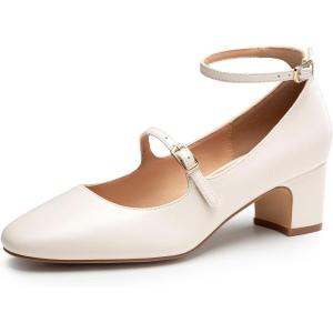 imageTrary Mary Jane Shoes Women Chunky Block Heels Mary Janes Dress Shoes for Women Close Cap Toe 22 Inch Womens Pumps Shoes with Buckle Double Strap Comfy Pumps for Office Party Casual WeddingWhite