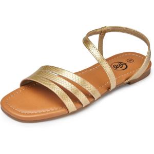 imageTrary Sandals for Women Womens Sandals Shoes Square Open Toe Cute Strappy Womens Flats Sandals for Dressy Beach Summer Wedding Comfortable Casual Sandalias De MujerPu Gold