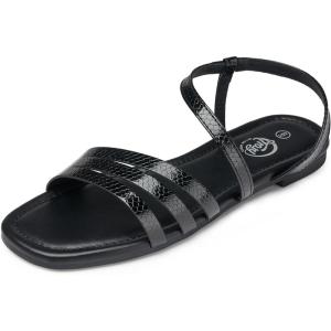 imageTrary Sandals for Women Womens Sandals Shoes Square Open Toe Cute Strappy Womens Flats Sandals for Dressy Beach Summer Wedding Comfortable Casual Sandalias De MujerPu Black