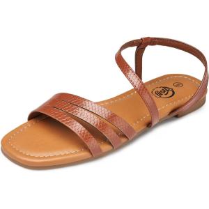 imageTrary Sandals for Women Womens Sandals Shoes Square Open Toe Cute Strappy Womens Flats Sandals for Dressy Beach Summer Wedding Comfortable Casual Sandalias De MujerPu Brown