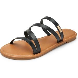 imageTrary Womens Flat SandalsStrappy Flip Flops DressyComfortable Slide for Girls SummerBlack
