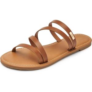 imageTrary Womens Flat SandalsStrappy Flip Flops DressyComfortable Slide for Girls SummerBrown