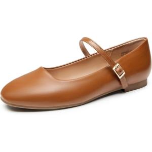 imageTrary Womens FlatsMary Jane Ballet Shoes for WomenSquare Toe Ankle Strap Flats for Women Comfortable Dress ShoesBrown