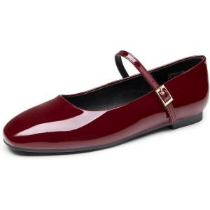 imageTrary Womens FlatsMary Jane Ballet Shoes for WomenSquare Toe Ankle Strap Flats for Women Comfortable Dress ShoesBurgundy