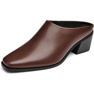 imageTrary Womens Mules Closed Square Toe Chunky Heel Mules Low Block Heel Backless Loafers Shoes Slip On Mules for Women Dress Party ShoesBrown