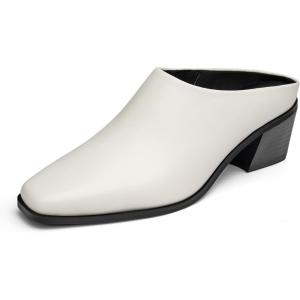 imageTrary Womens Mules Closed Square Toe Chunky Heel Mules Low Block Heel Backless Loafers Shoes Slip On Mules for Women Dress Party ShoesWhite
