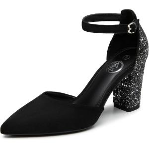 imageTrary Womens Pointed Toe PumpsAnkle Strap Buckle Closed Toe Chunky Block Heel PumpsDress Office Wedding Party Shoes for WomenBlack
