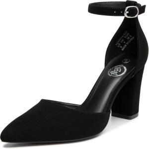imageTrary Womens Pointed Toe PumpsAnkle Strap Buckle Closed Toe Chunky Block Heel PumpsDress Office Wedding Party Shoes for WomenBlack Nubuck
