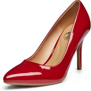 imageTrary Womens Slingback Pumps Black Heels Gold Heels Nude Pink Red Heels Pointed Toe High Heels for Women Sexy Stiletto Heels Buckle Ankle Strap Closed Toe Pumps Office Party Prom Dress ShoesPatentred