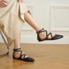 imageTrary Flats for Women Mary Jane Shoes Women Ballet Flats with Elastic Ankle Straps Comfortable Pointed Toe Dress Shoes for Office or Casual WearBlackpu