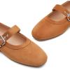 imageTrary Mary Jane Shoes Women Mary Jane Flats for Women Ballet Flats Shoes Round Toe Mary Jane Flats Shoes Dressy ComfortableSuede Brown