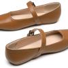 imageTrary Mary Jane Shoes Women Woven Flats for Women Dressy Ballet Flats Squared Toe Mary Jane Flats ShoesPu Brown