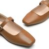 imageTrary Mary Jane Shoes Women Woven Flats for Women Dressy Ballet Flats Squared Toe Mary Jane Flats ShoesPu Brown